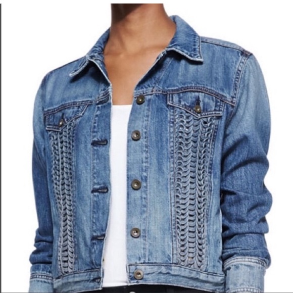 Rag and Bone Bonnaz Crochet Detail Texture Denim Jean Jacket in Blue XS - Picture 1 of 6